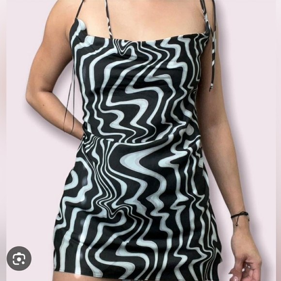 Zara Black Grey Swirl Slip Dress NWT Small - Picture 1 of 7